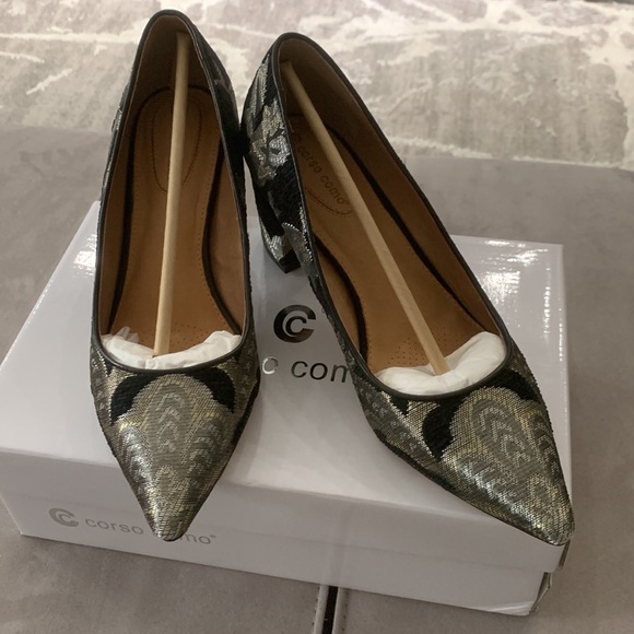 Corso Como Black Metallic Brocade Shoes/Pumps size 9.5 - Picture 3 of 17
